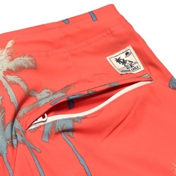 American Eagle Swim Trunk Board Short Men Small Orange Tropical Print 9" Inseam - Picture 3 of 14